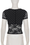 Polka Dot Sheer Lace Bow T-Shirt