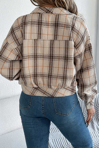 Plaid Button-Front Collared Jacket