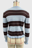 Striped Ruffle Trim Crew Neck Sweater