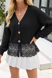 Lace Hem V-Neck Button Front Cardigan