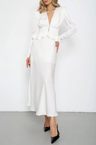 Puff Sleeve Deep V Neck Blouse