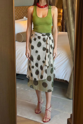 Polka Dot Ruffle Wrap Midi Skirt