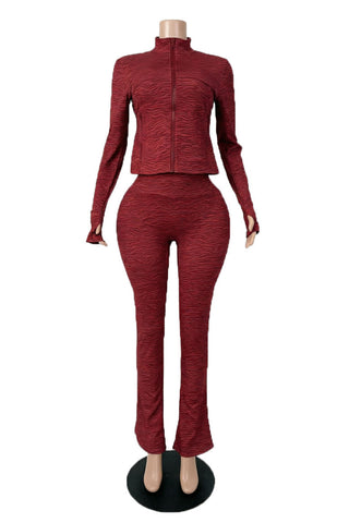 Mock Neck Zip-Up Flare Pants Set