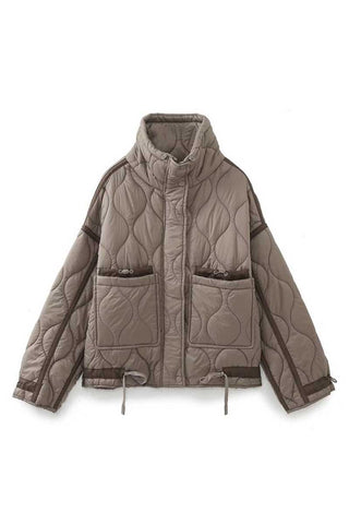 Quilted Stand-Collar Zip Front Jacket