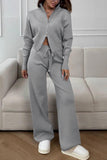 Zip-Front Mock Neck Knit Pants Set