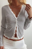 Striped Lace Trim V-Neck Blouse