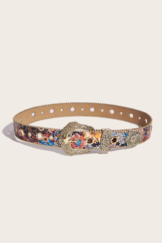 Floral Print Ornate Metal Belt