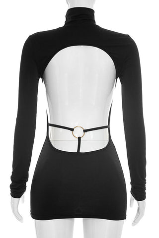 Backless Long Sleeve Mini Dress