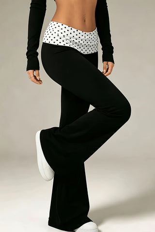 Polka Dot Ruched Waist Flare Casual Pants