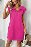 Zip-Neck Casual Dress with Cap Sleeves