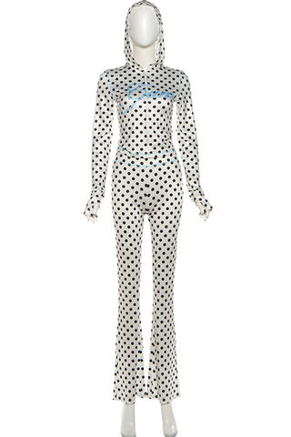 Polka Dot Hooded Jumpsuit