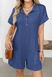 Casual Short Sleeve Button-Up Romper