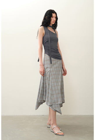 Plaid Asymmetric Skirt