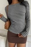Striped Long Sleeve Crew Neck Blouse