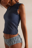 Ribbed Ruffle Trim Sleeveless Crop Tank