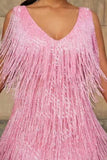 Sequin Fringe V-Neck Sleeveless Mini Dress