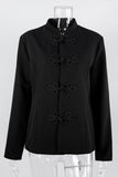 Frog Button Stand Collar Long Sleeve Blazer
