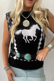 Horse-Print Sleeveless Knit Top