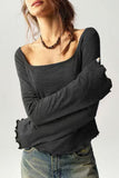 Square Neck Long Sleeve Ruffle Hem Top