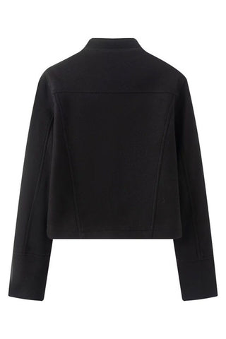 Military Button Mock Neck Cropped Jacket