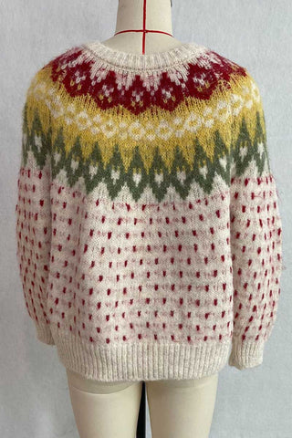 Fair Isle Knit Button-Front Cardigan