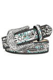Embossed Floral Rhinestone Western Belt