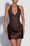 Sequin Halter Satin Mini Casual Dress
