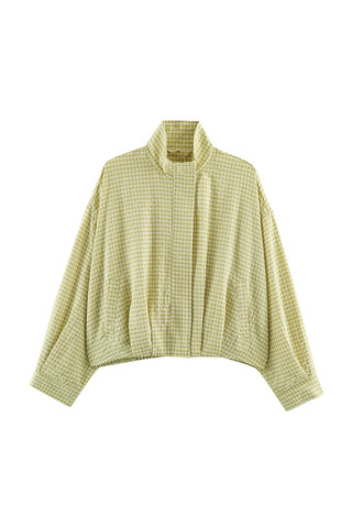 Plaid Mock Neck Long Sleeve Jacket