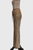 Sequin Drawstring Wide-Leg Casual Pants