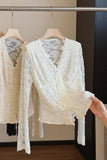 Floral Lace V-Neck Long Sleeve Blouse