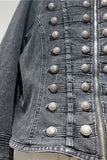 Military Button Zip Front Denim Jacket