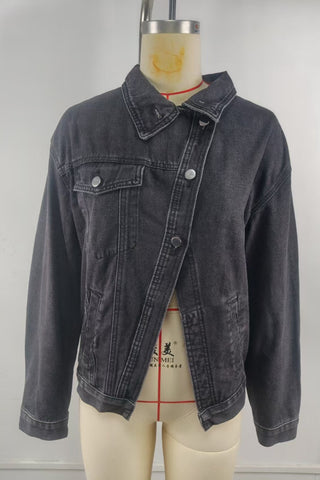 Stand Collar Asymmetric Button-Front Jacket