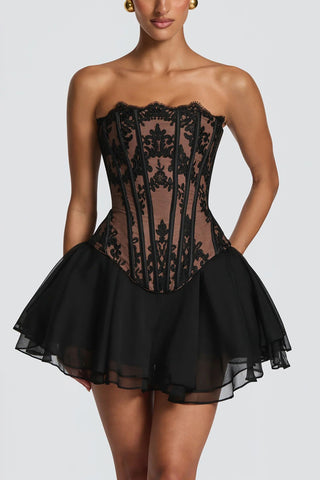 Lace Corset Top and Ruffle Mini Skirt Set