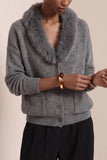 Faux Fur Collar Button-Front Knit Cardigan