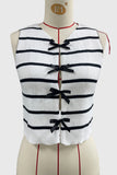 Striped Ribbed Bow-Front Sleeveless Vest