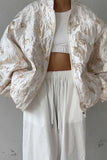 Floral Quilted Puff Sleeve Zip-Up Jacket