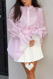 Ruffle Hem Button-Up Blouse