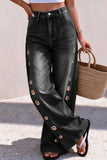Metal Eyelet High-Waist Wide-Leg Baggy Jeans