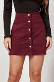 High-Waist Ribbed Button-Front Mini Skirt
