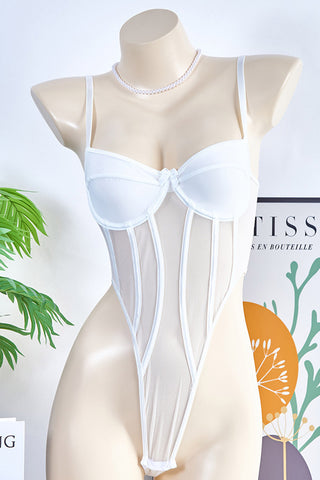 Mesh Panel Bodysuit with Strappy Design