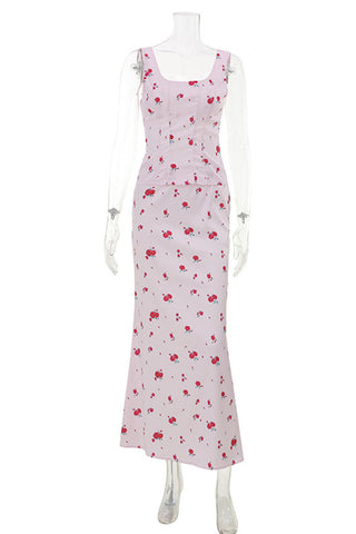 Floral Square Neck Skirt Set
