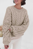 Cable Knit Crew Neck Balloon Sleeve Sweater