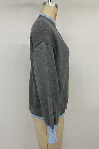 Contrast Ribbed Mock Neck Knit Sweater
