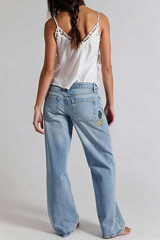 Distressed Paint-Splatter Straight Jeans
