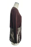 Sheer Lace Hem Long Sleeve Crew Neck Top