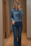 Ruffle Collar Lace Trim Puff Sleeve Jacket