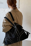 Studded Suede Hobo Bag with Ring Hardware