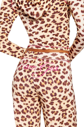 Leopard Print Hoodie and Flare Pants Set
