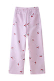 Print Sleeveless Peplum Top and Wide-Leg Pants Set