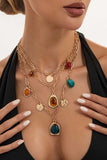 Multi-Layer Chain Link Gemstone Pendant Necklace